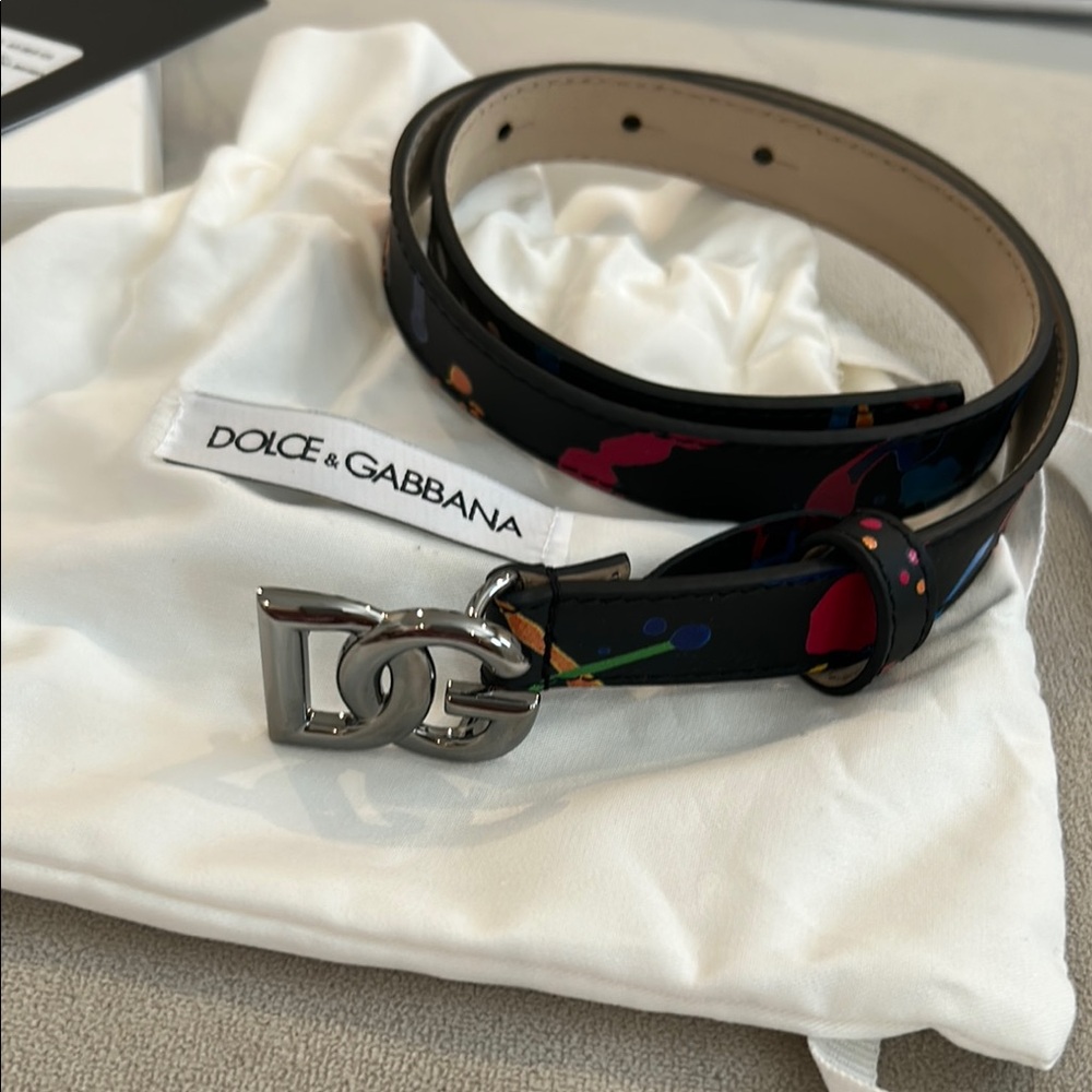 Dolce & Gabbana Black Belt with Silver Buckle and Multicolor Design